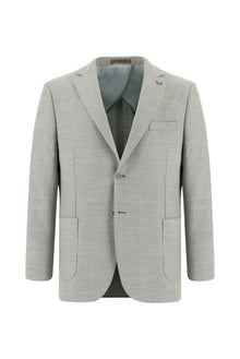 Açık Gri Relaxed Fit Rahat Kesim Yünlü Desenli Ceket