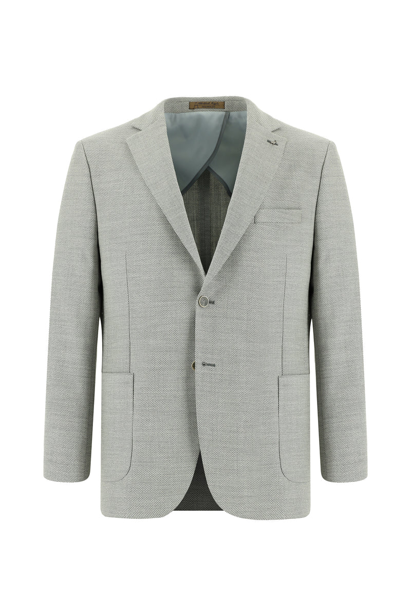 Açık Gri Relaxed Fit Rahat Kesim Yünlü Desenli Ceket