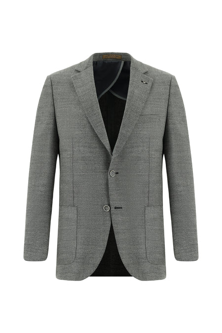 Koyu Füme Relaxed Fit Rahat Kesim Yünlü Desenli Ceket