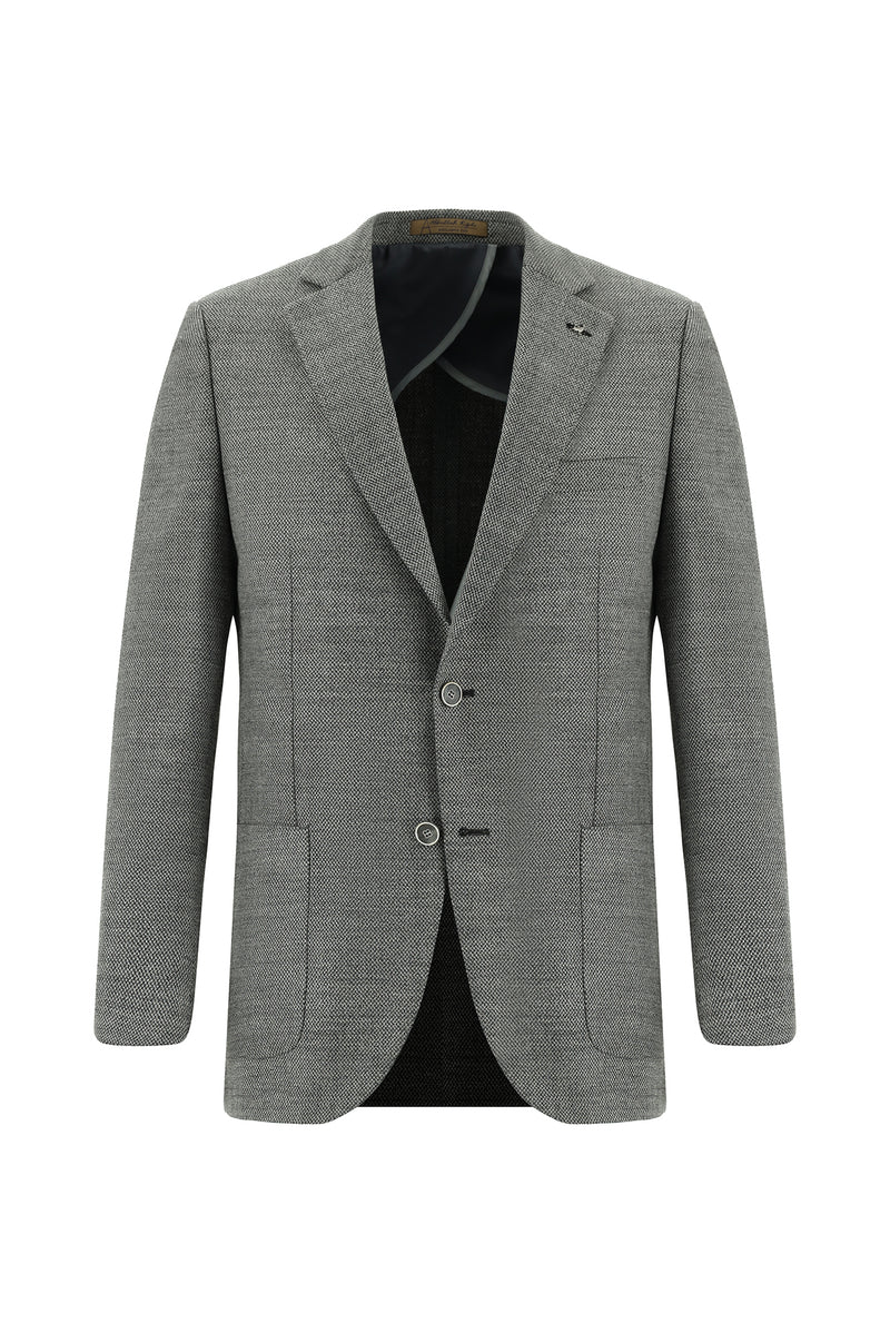 Koyu Füme Relaxed Fit Rahat Kesim Yünlü Desenli Ceket