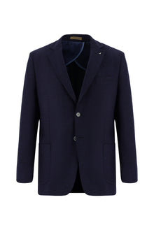Koyu Lacivert Regular Fit Yünlü Desenli Ceket