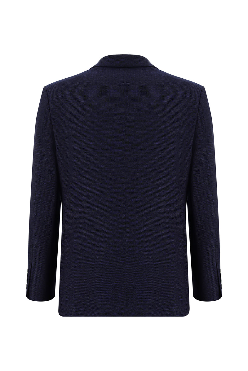 Koyu Lacivert Relaxed Fit Rahat Kesim Yünlü Desenli Ceket