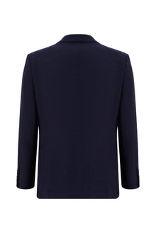 Koyu Lacivert Regular Fit Yünlü Desenli Ceket