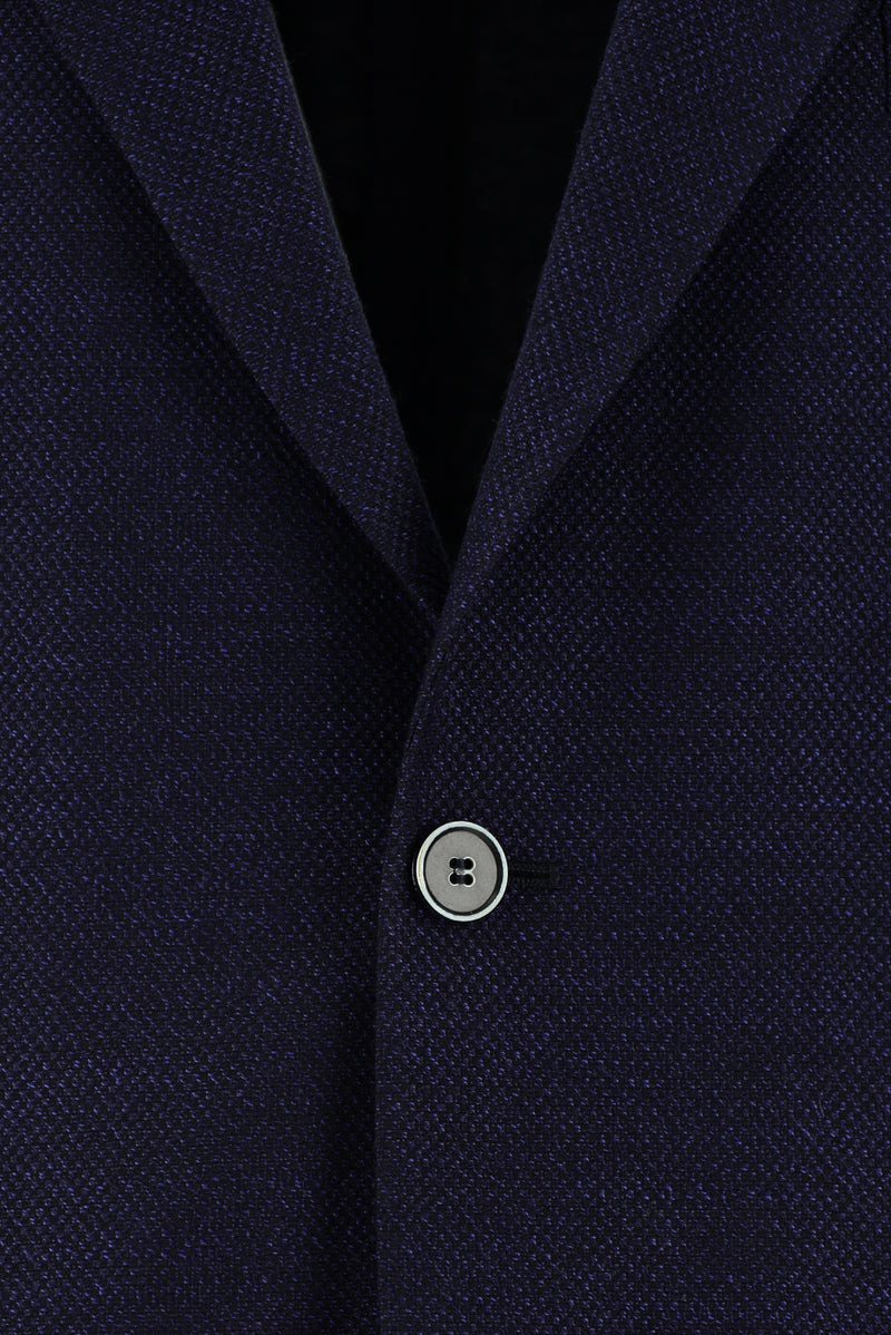 Koyu Lacivert Relaxed Fit Rahat Kesim Yünlü Desenli Ceket