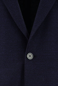 Koyu Lacivert Regular Fit Yünlü Desenli Ceket