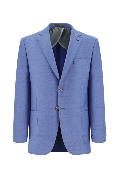 Mavi Relaxed Fit Rahat Kesim Yünlü Desenli Ceket