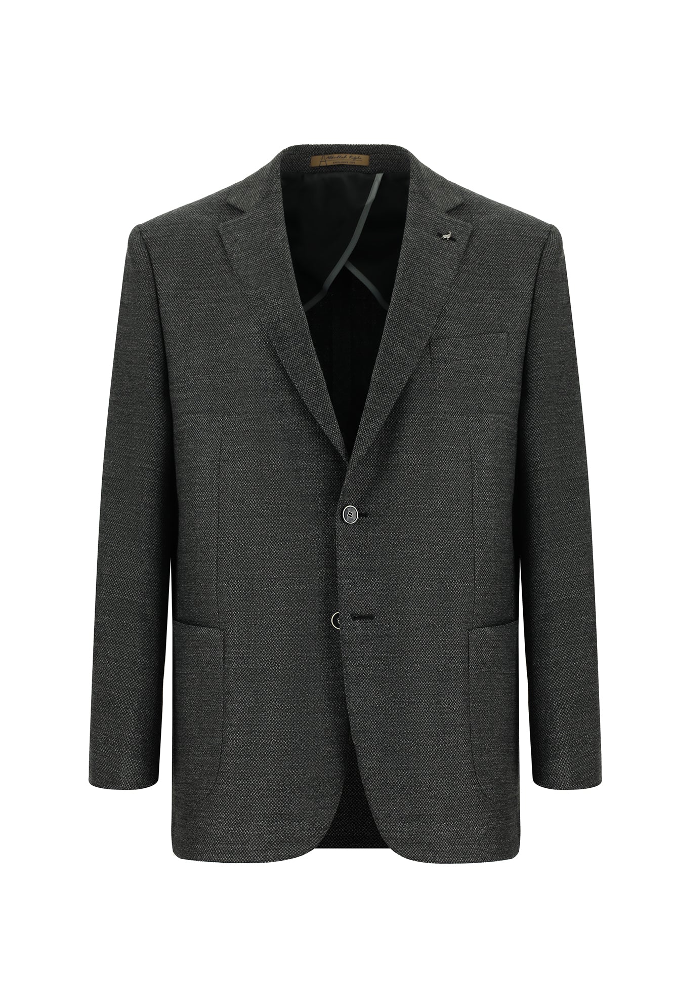 Koyu Antrasit Relaxed Fit Rahat Kesim Yünlü Desenli Ceket