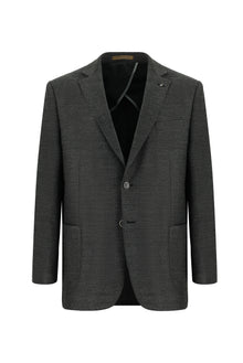 Koyu Antrasit 4 Drop Relaxed Fit Rahat Kesim Yünlü Desenli Ceket-Abdullah Ki??l?