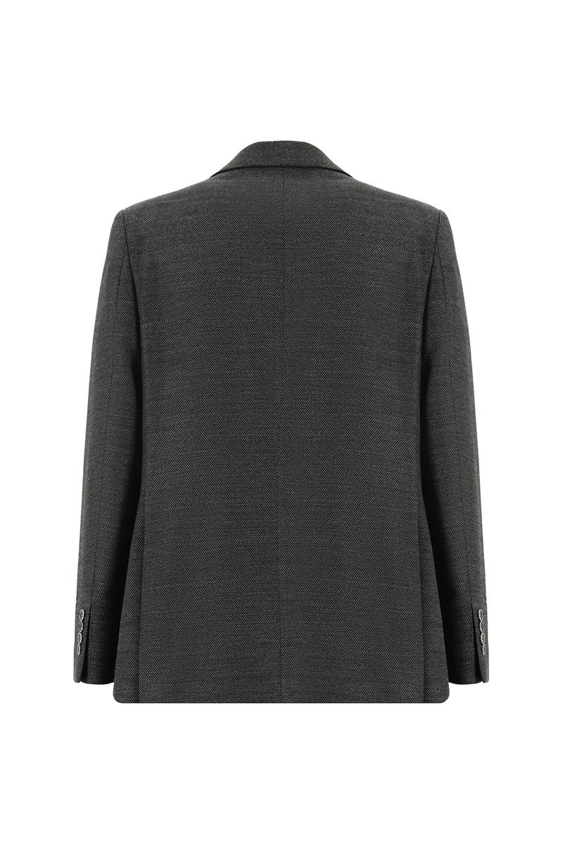 Koyu Antrasit Regular Fit Yünlü Desenli Ceket