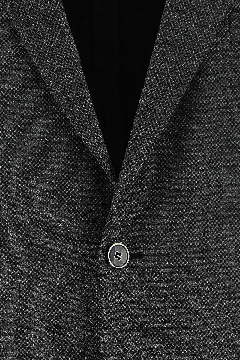 Koyu Antrasit Relaxed Fit Rahat Kesim Yünlü Desenli Ceket
