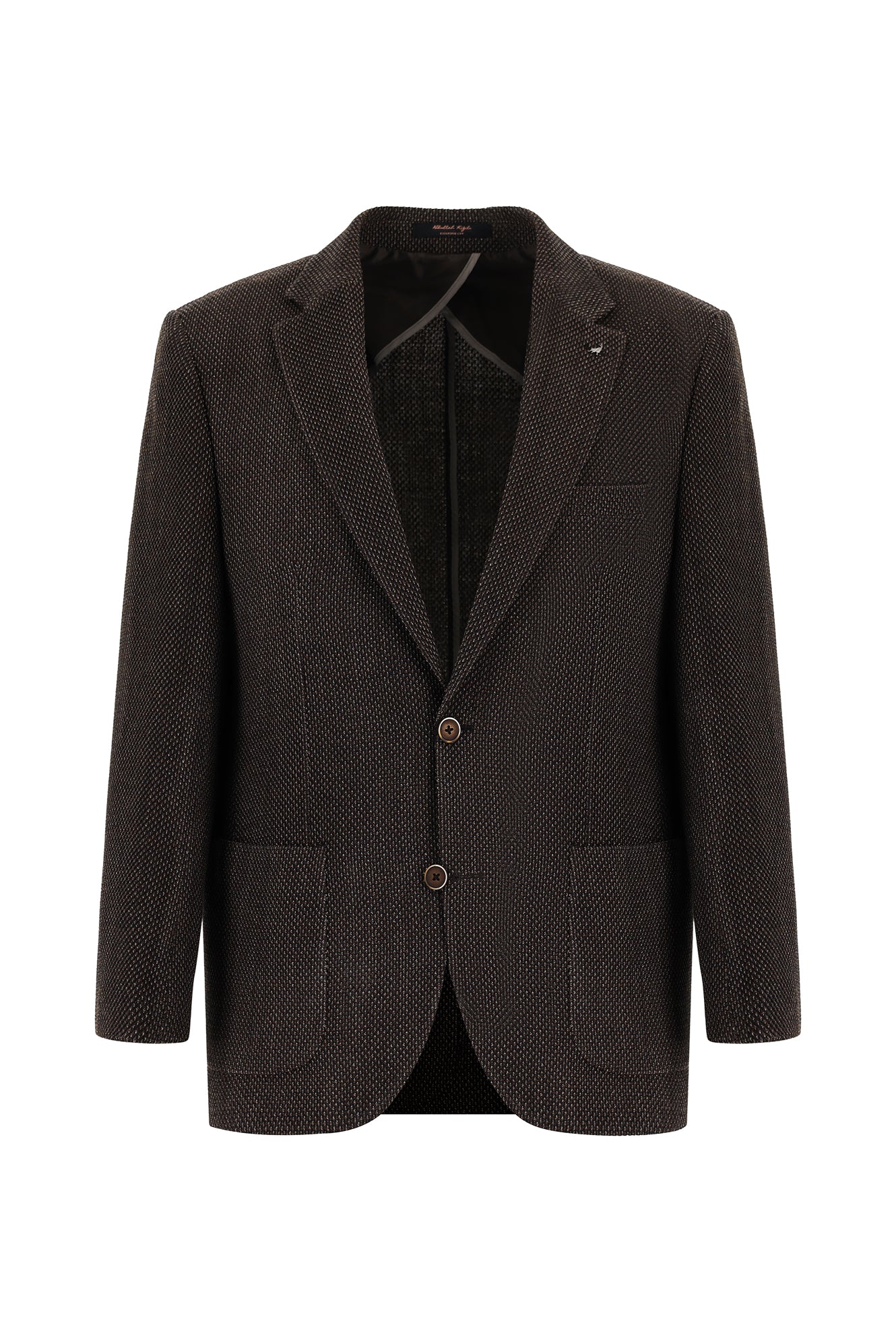 Koyu Kahve Slim Fit Dar Kesim Yünlü Desenli Ceket