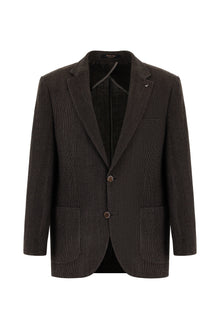 Koyu Kahve Relaxed Fit Rahat Kesim Yünlü Desenli Ceket