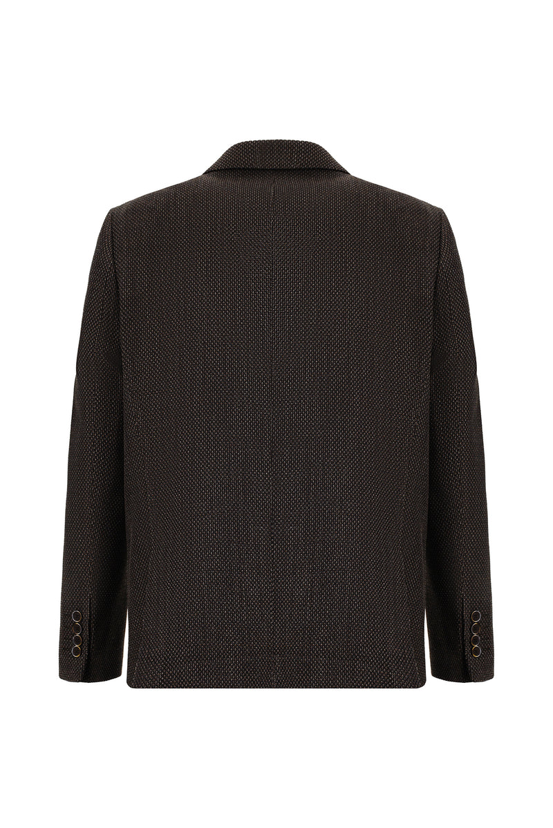 Koyu Kahve Slim Fit Dar Kesim Yünlü Desenli Ceket