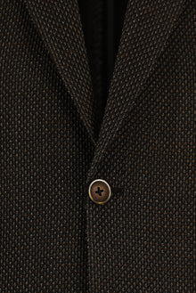 Koyu Kahve Slim Fit Dar Kesim Yünlü Desenli Ceket