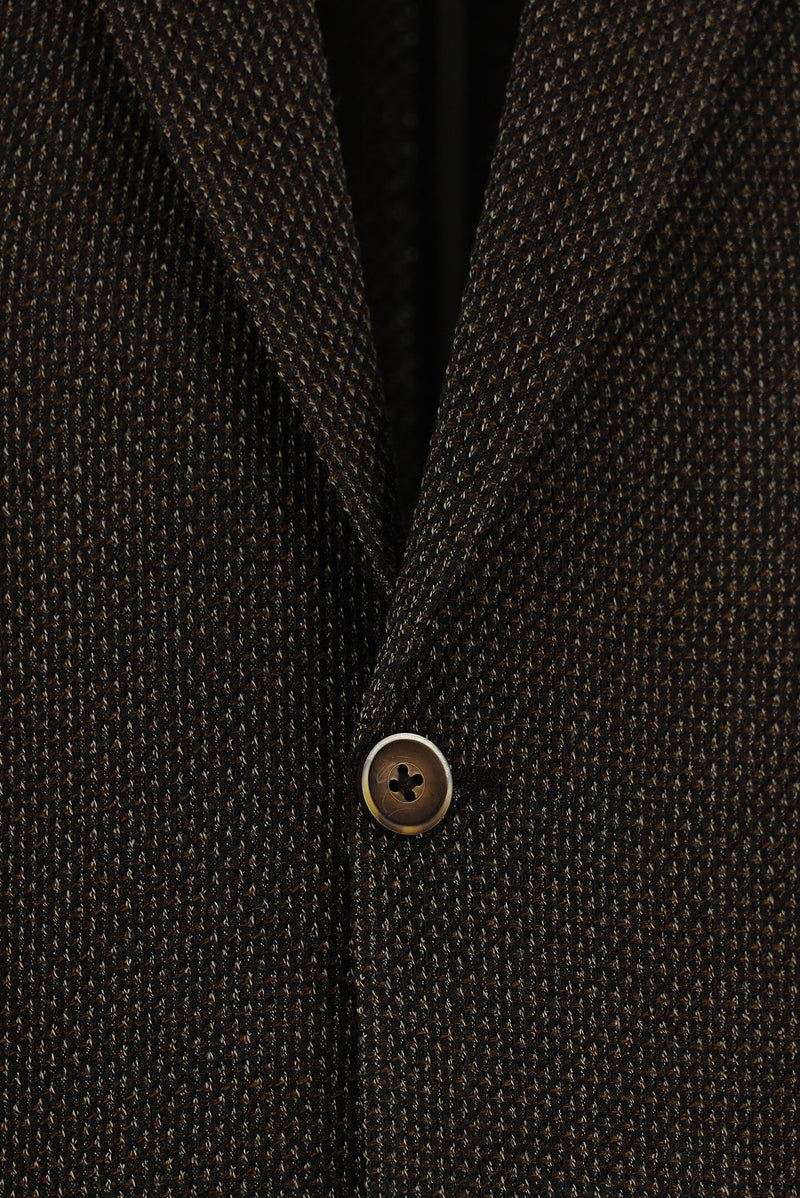 Koyu Kahve Slim Fit Dar Kesim Yünlü Desenli Ceket