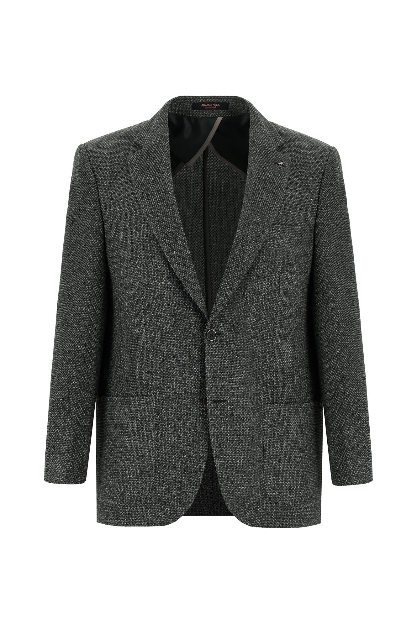 Koyu Haki Slim Fit Dar Kesim Yünlü Desenli Ceket