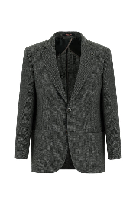Koyu Haki Slim Fit Dar Kesim Yünlü Desenli Ceket