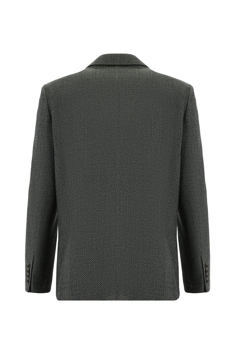 Koyu Haki Slim Fit Dar Kesim Yünlü Desenli Ceket
