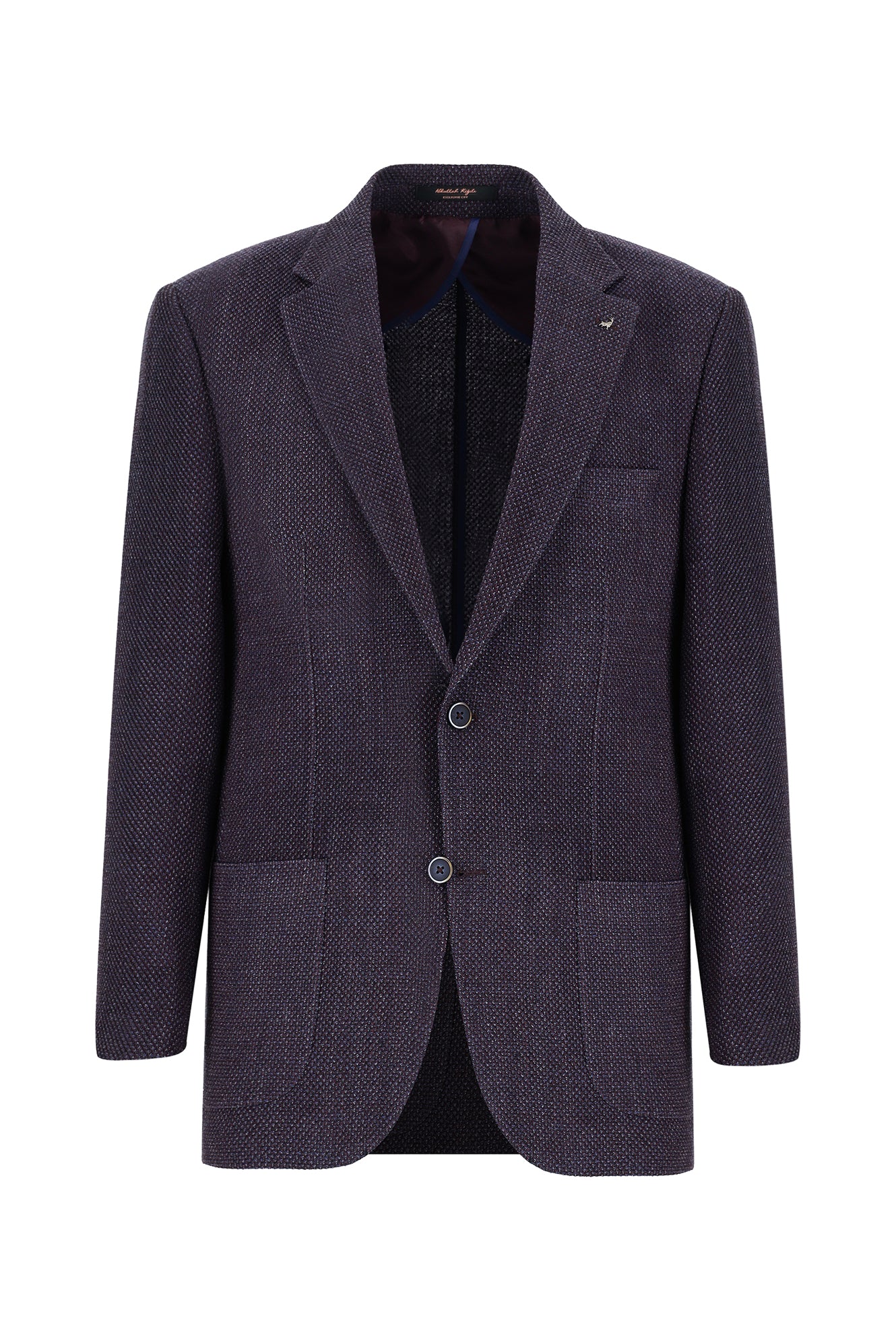 Koyu Bordo Relaxed Fit Rahat Kesim Yünlü Desenli Ceket