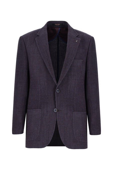 Koyu Bordo Relaxed Fit Rahat Kesim Yünlü Desenli Ceket