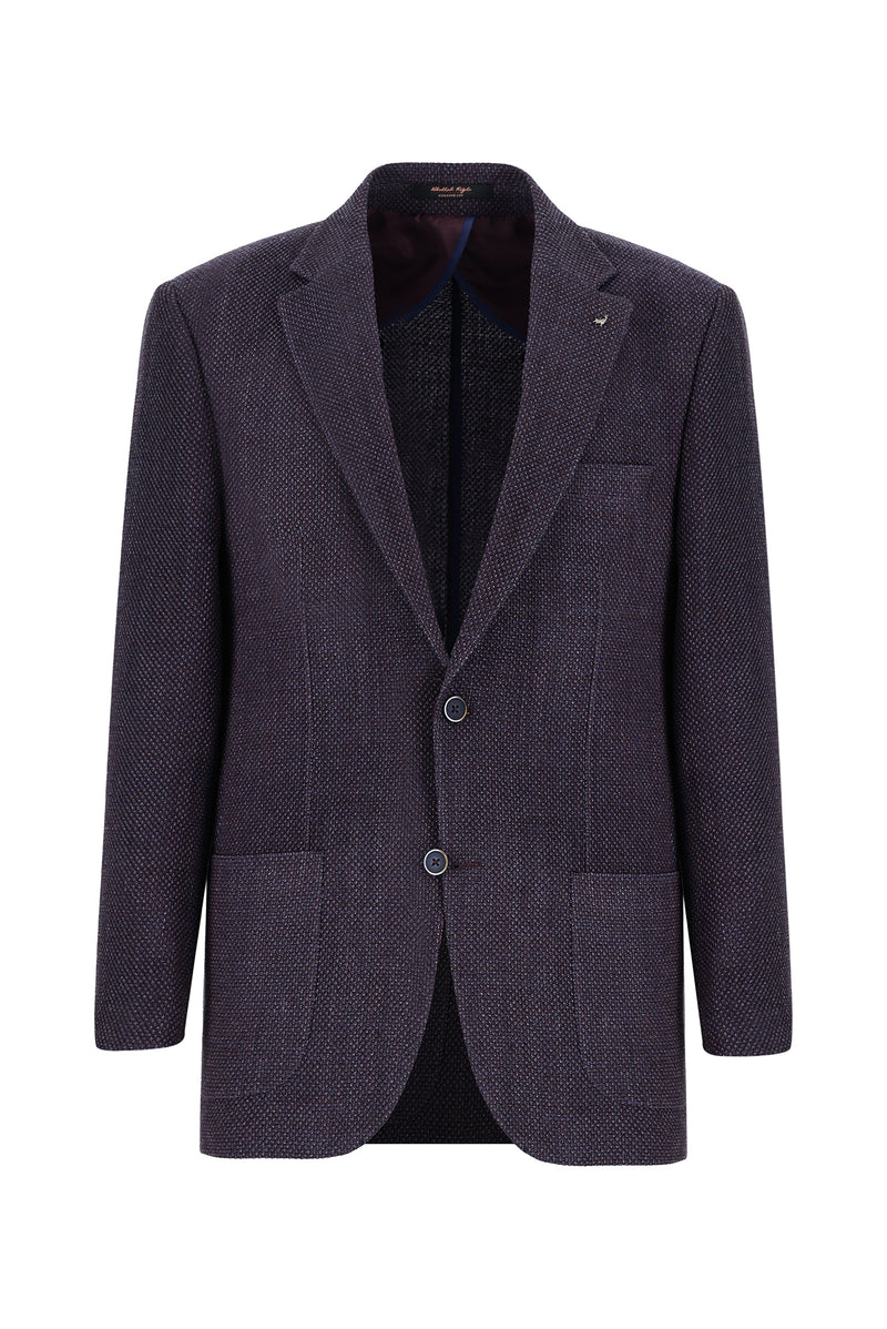 Koyu Bordo Relaxed Fit Rahat Kesim Yünlü Desenli Ceket
