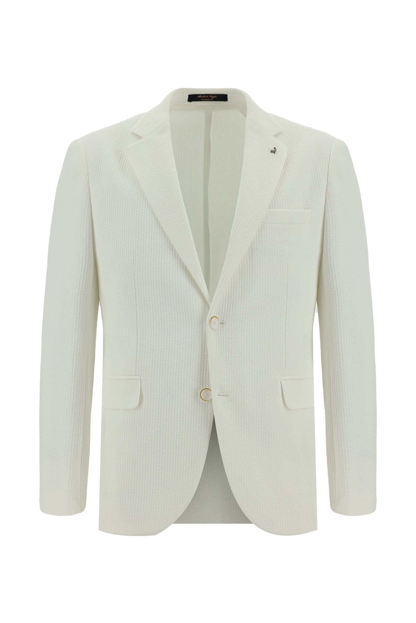 Beyaz Slim Fit Dar Kesim Desenli Gofre Pamuklu Ceket