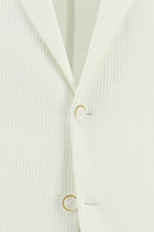 Beyaz Slim Fit Dar Kesim Desenli Gofre Pamuklu Ceket