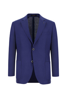 Açık Lacivert Slim Fit Dar Kesim Desenli Keten Ceket