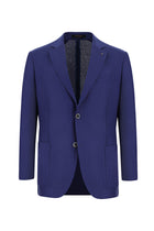 Aç?k Lacivert 7 Drop Slim Fit Dar Kesim Desenli Keten Ceket-Abdullah Ki??l?
