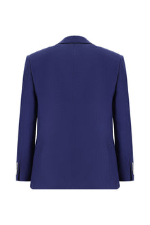 Aç?k Lacivert 7 Drop Slim Fit Dar Kesim Desenli Keten Ceket-Abdullah Ki??l?