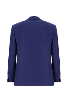 Açık Lacivert Slim Fit Dar Kesim Desenli Keten Ceket