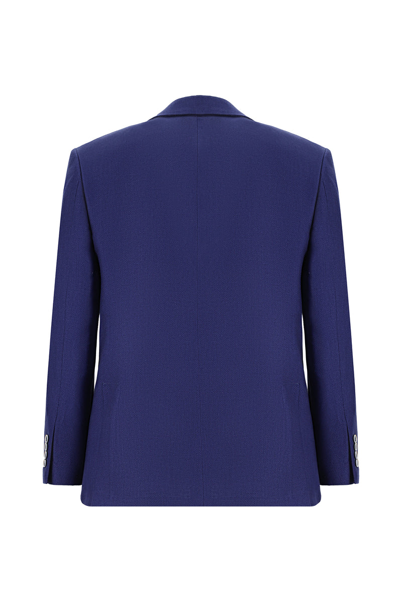 Açık Lacivert Slim Fit Dar Kesim Desenli Keten Ceket