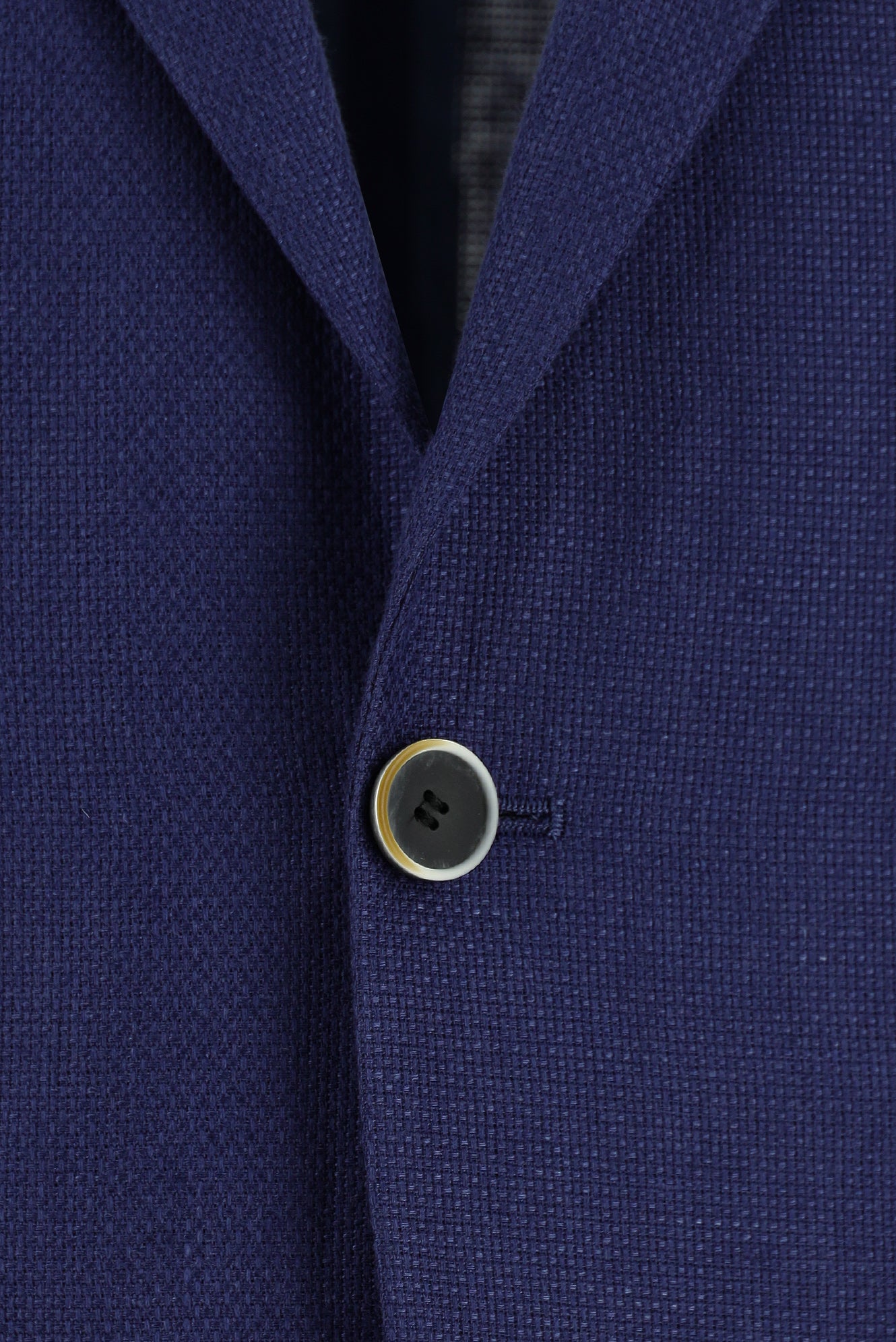 Aç?k Lacivert 7 Drop Slim Fit Dar Kesim Desenli Keten Ceket-Abdullah Ki??l?
