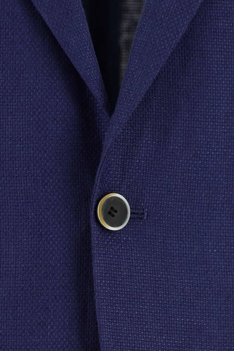 Aç?k Lacivert 7 Drop Slim Fit Dar Kesim Desenli Keten Ceket-Abdullah Ki??l?