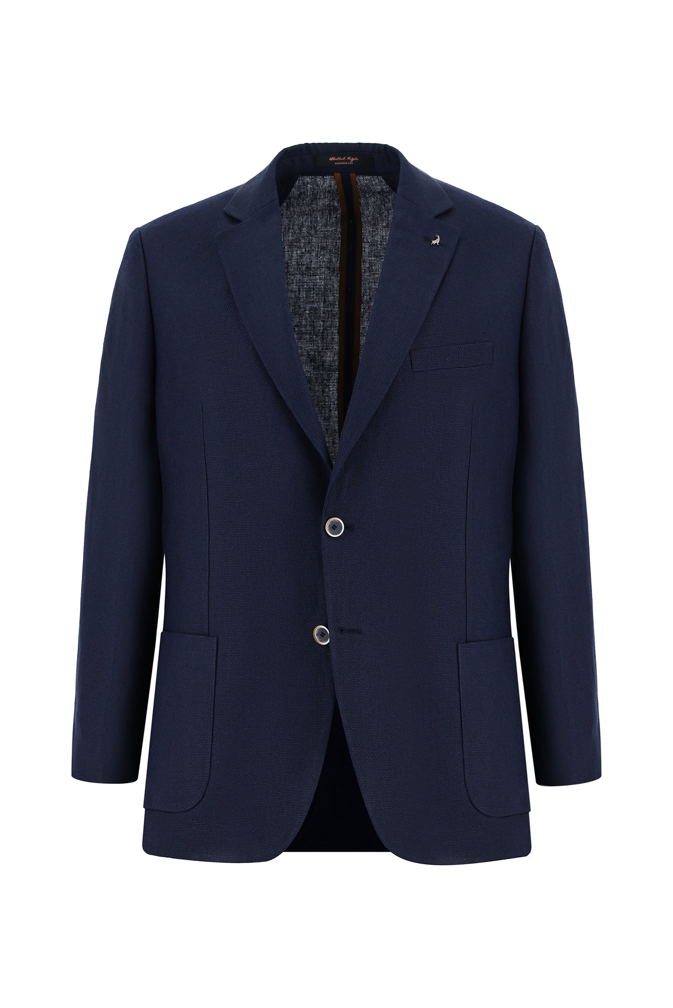 Koyu Lacivert 7 Drop Slim Fit Dar Kesim Desenli Keten Ceket-Abdullah Ki??l?