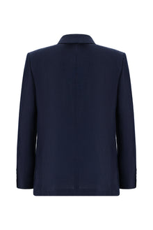 Koyu Lacivert 7 Drop Slim Fit Dar Kesim Desenli Keten Ceket-Abdullah Ki??l?