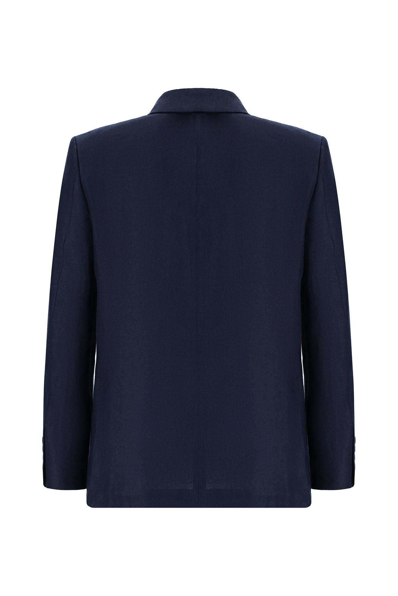 Koyu Lacivert Slim Fit Dar Kesim Desenli Keten Ceket