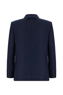 Koyu Lacivert Slim Fit Dar Kesim Desenli Keten Ceket