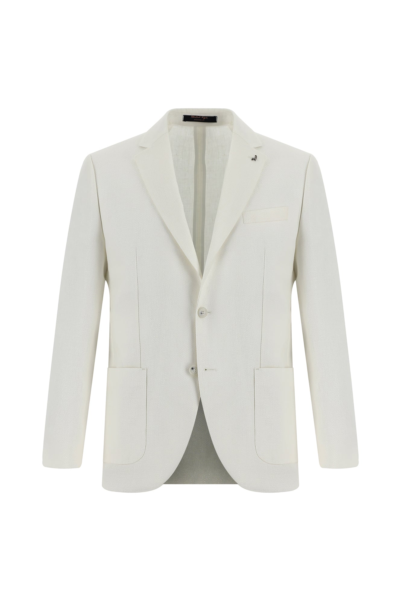 Beyaz Slim Fit Dar Kesim Desenli Keten Ceket