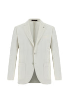 Beyaz 7 Drop Slim Fit Dar Kesim Desenli Keten Ceket-Abdullah Ki??l?