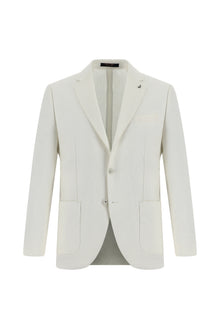 Beyaz 7 Drop Slim Fit Dar Kesim Desenli Keten Ceket-Abdullah Ki??l?