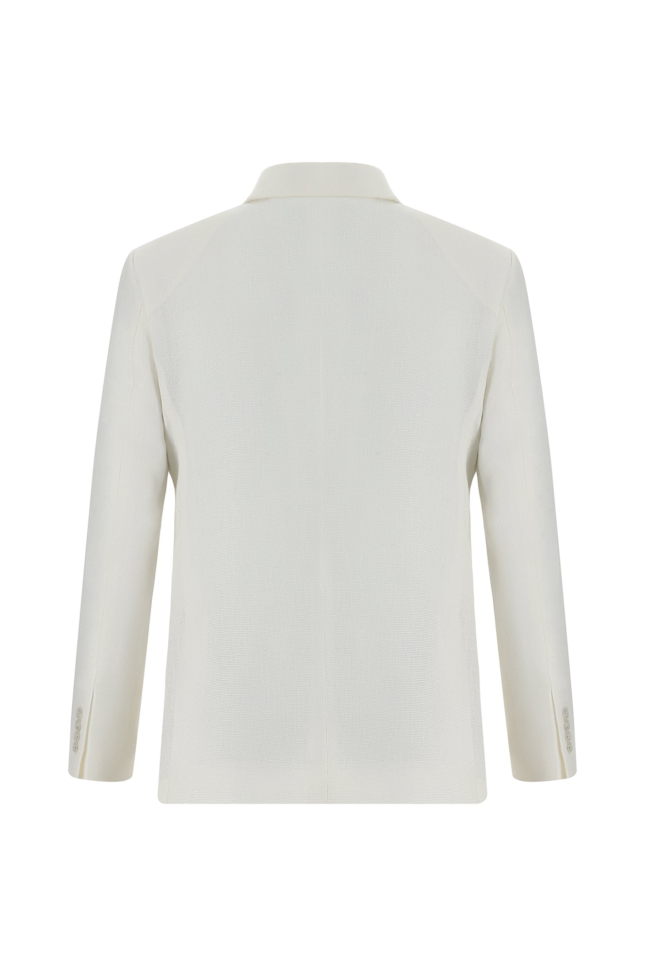 Beyaz Slim Fit Dar Kesim Desenli Keten Ceket