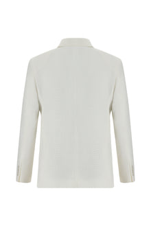 Beyaz Slim Fit Dar Kesim Desenli Keten Ceket