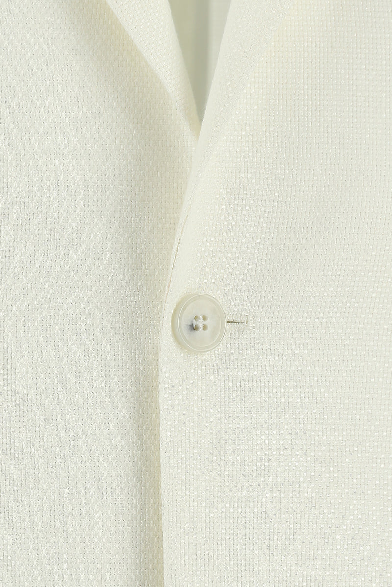 Beyaz Slim Fit Dar Kesim Desenli Keten Ceket