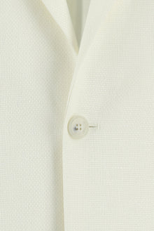 Beyaz Slim Fit Dar Kesim Desenli Keten Ceket