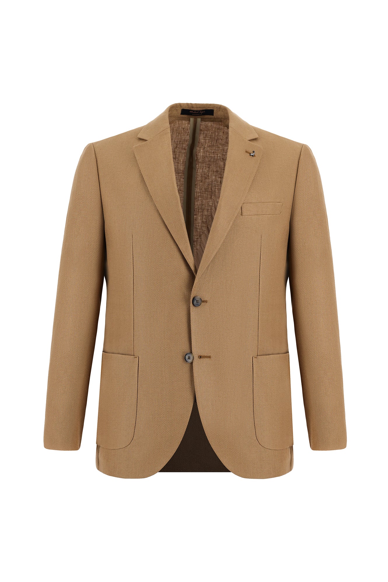Camel Relax Fit Rahat Kesim Desenli Keten Ceket