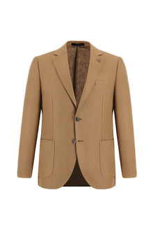 Camel 7 Drop Slim Fit Dar Kesim Desenli Keten Ceket-Abdullah Ki??l?