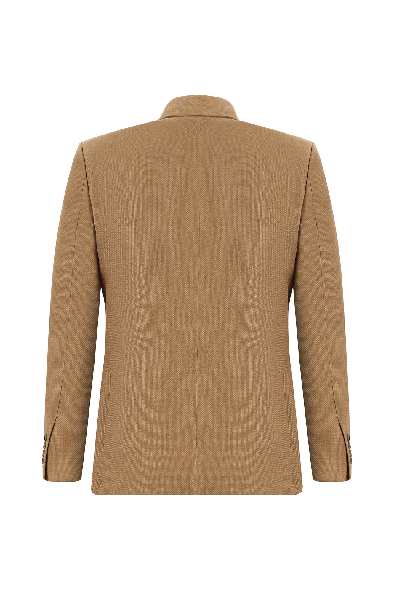 Camel Slim Fit Dar Kesim Desenli Keten Ceket