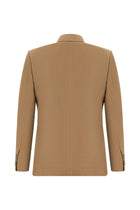 Camel Slim Fit Dar Kesim Desenli Keten Ceket