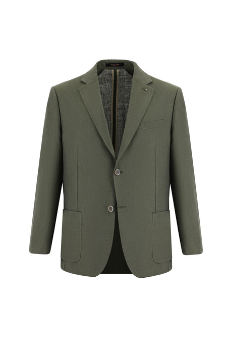 Aç?k Haki 7 Drop Slim Fit Dar Kesim Desenli Keten Ceket-Abdullah Ki??l?